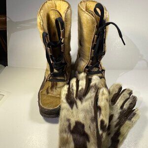 VTG Women's Kandahar Boots made from seal & sheepskin fur Size 7  M w/ Gloves